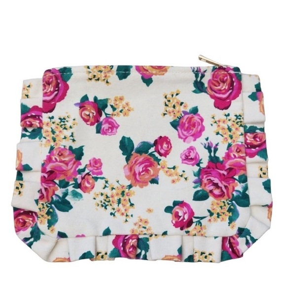 Sezane Floral Rose Canvas Pouch Cosmetic Bag - Picture 2 of 4